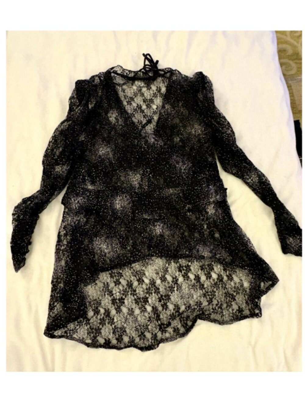 The Kooples Beautiful Black Lace Sparkle Embellished Ruffle Blouse Med
